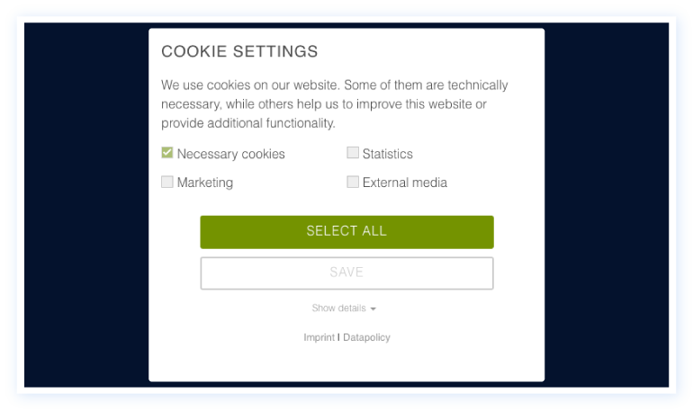 Cookie hint Front end view