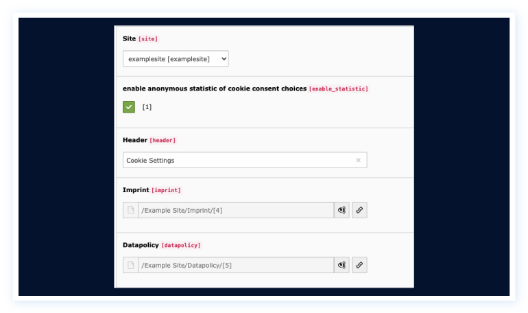 Imprint and datapolicy to appear in Cookie Consent modal